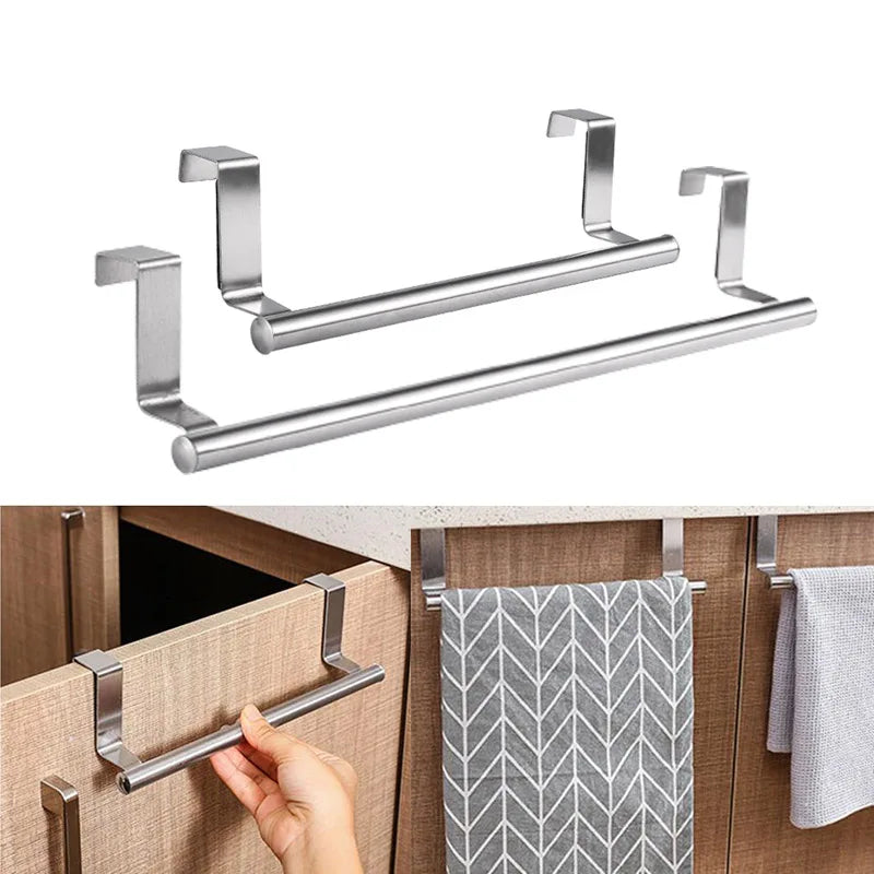 1pc Stainless Steel Towel Holder Cabinet Door Hanging Organizer