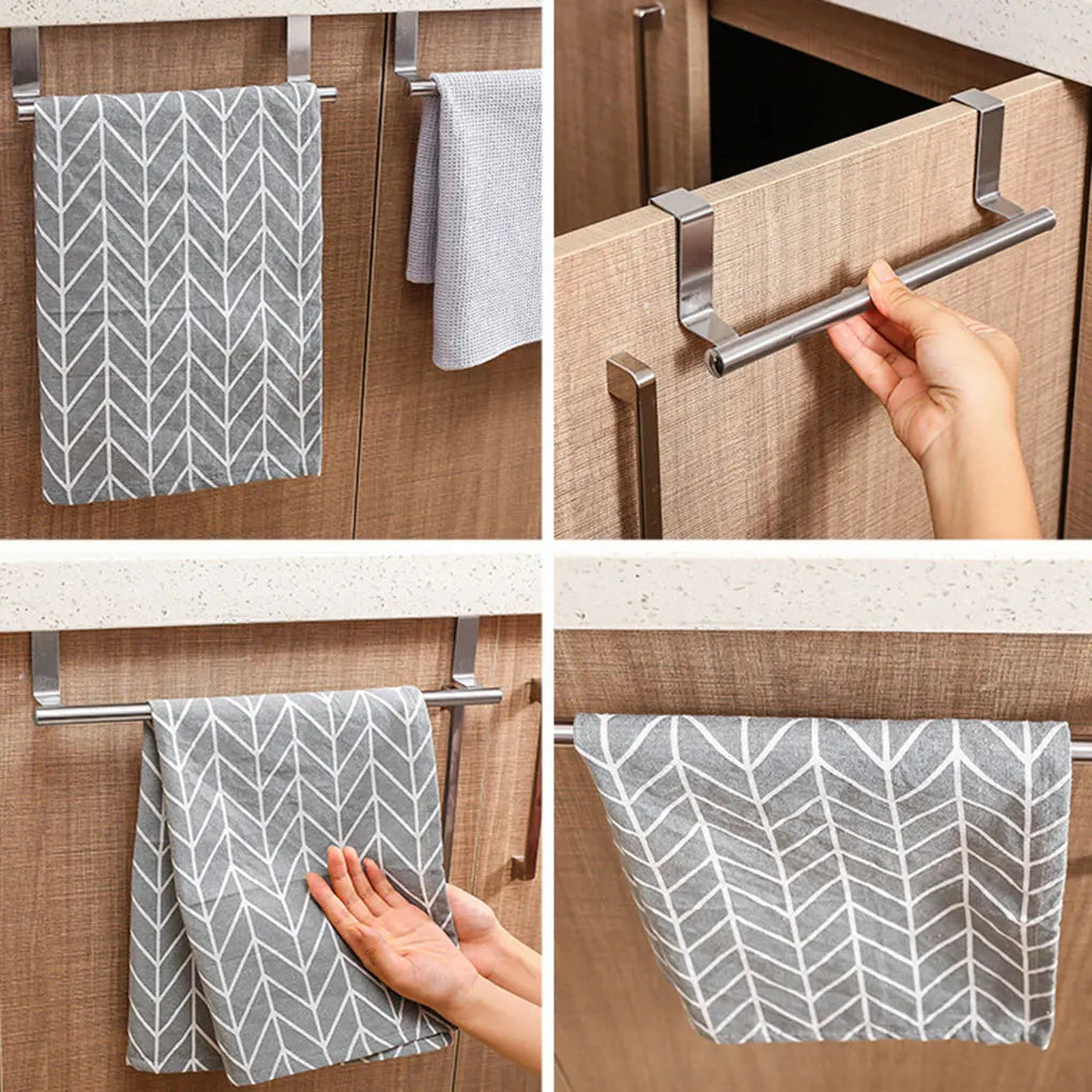 1pc Stainless Steel Towel Holder Cabinet Door Hanging Organizer