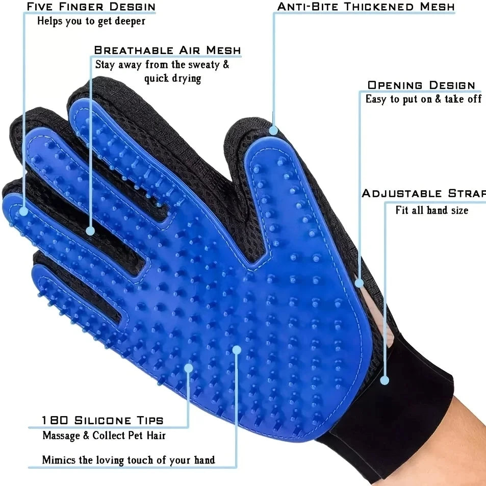 Pet Grooming Glove for Dog 2 Sided Massage Grooming Brush Bath Cleaning Gloves