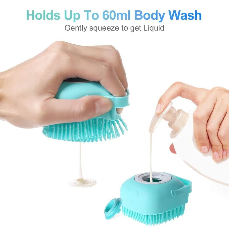 Silicone Pet Bath Brush with Soap Dispenser
