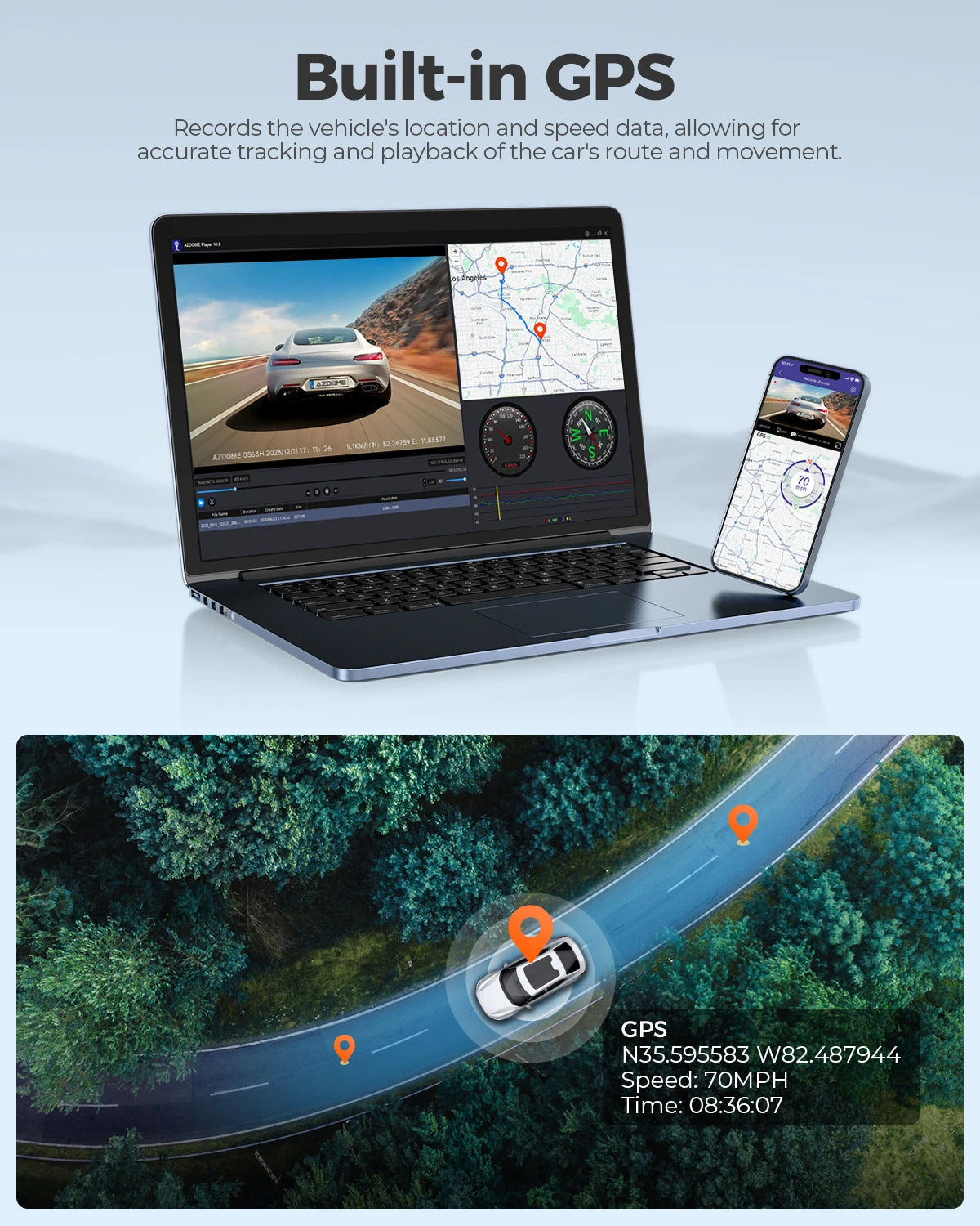 AZDOME Dash Cam GS63H 4K HD Dash Car Camera Night Vision WDR Car DVR Built-In GPS Wi-Fi G-Sensor Motion Detection