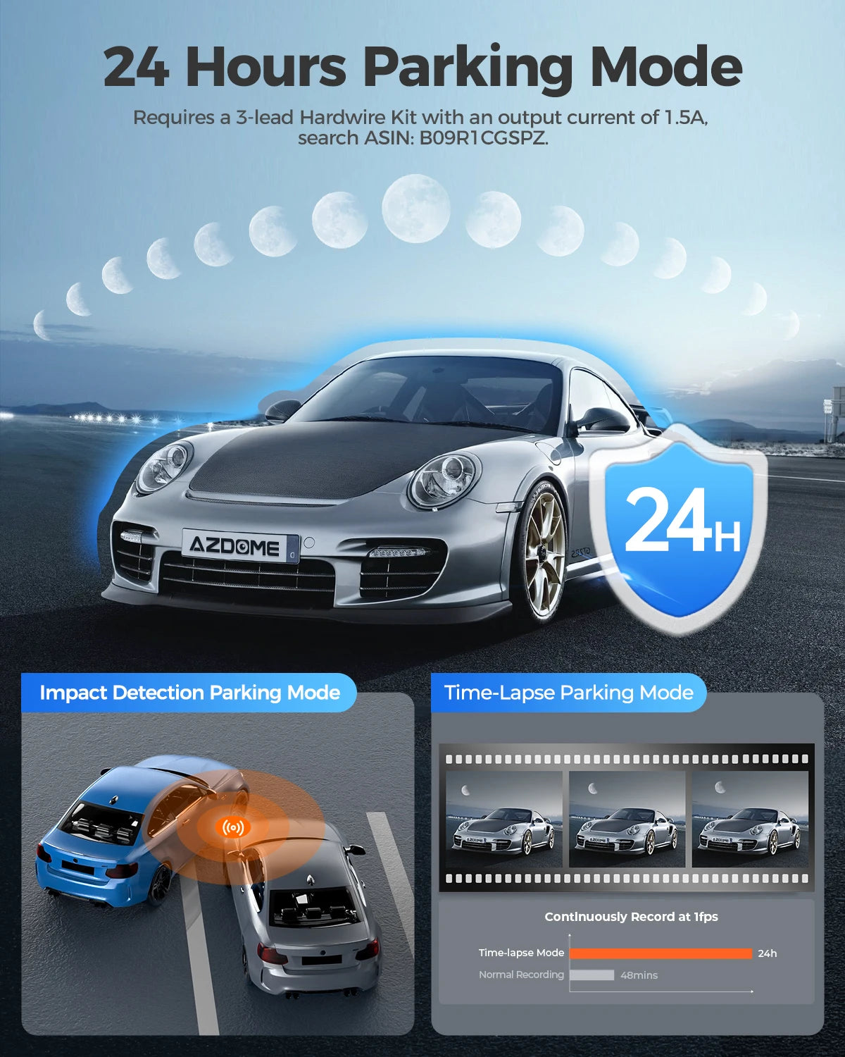 AZDOME Dash Cam GS63H 4K HD Dash Car Camera Night Vision WDR Car DVR Built-In GPS Wi-Fi G-Sensor Motion Detection