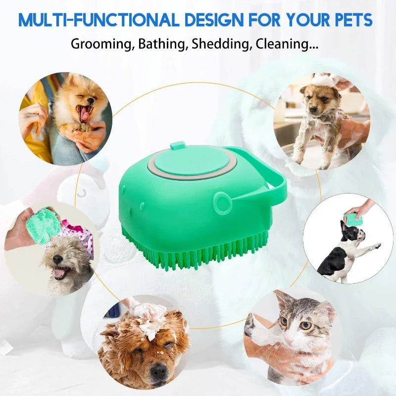 Silicone Pet Bath Brush with Soap Dispenser
